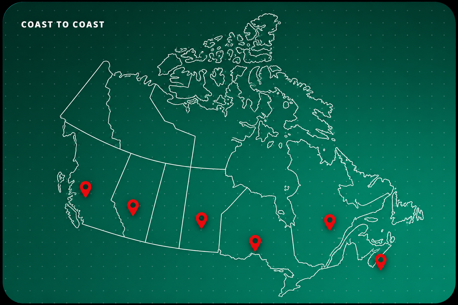 Map of Canada showing event locations from coast to coast